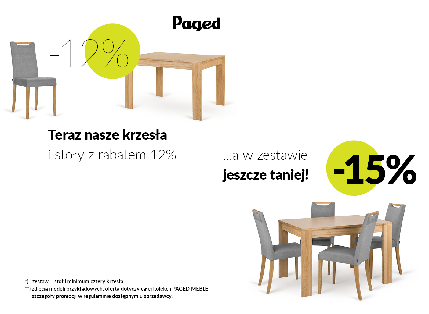 12% rabatu na stołu lub krzesła Paged lub 15% w zestawie